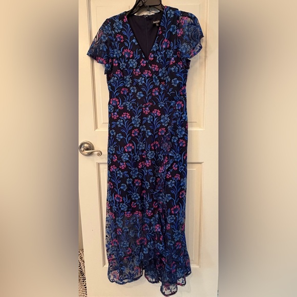 Kensie Navy Dress with Blue and Pink Embroidery - Picture 7 of 10